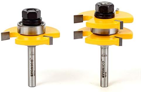 YONICO Tongue and Groove Router Bits Set Up to 3/4-Inch Stock 1/2" Cutting Depth 2 Bit Set 1/4-Inch Shank for Edge-to-Edge Hardwood Flooring, Paneling, Cabinet Door, Plywood Sheathing 15221q