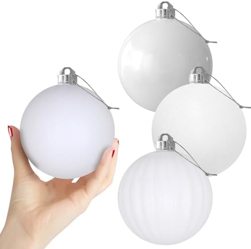White 4.0" Large Christmas Balls - Christmas Tree Decoration Ornaments Shatterproof Hanging Balls for Birthday Halloween Holiday Wedding Decorations Set of 4pcs
