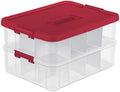 Sterilite 1427 Stack & Carry 2 Layer 24 Ornament Storage Box, Red Lid and Handle, See-through layers