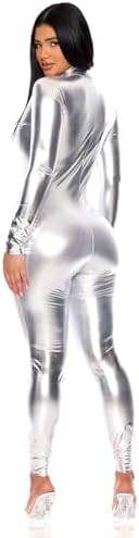 Forplay Women's Hot Metallic Zip Front Mock Neck Catsuit Bodysuit - Halloween Adult Costume US