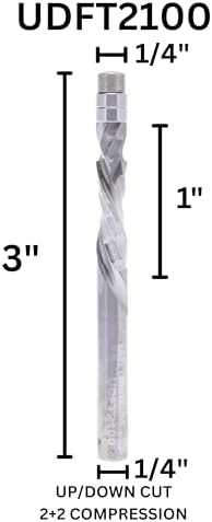 Whiteside UDFT2100 Spiral Up/Down Cut 2+2 Compression Flush Trim Router Bit: 1/4 Inch Cutting Diameter, 1/4 Inch Shank, 1 Inch Cutting Length, Double Bearing Guide