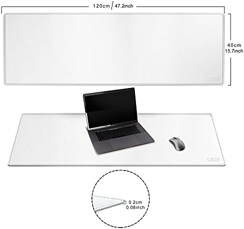 Cacoy Leather Desk Blotter Pad, 47.2" x 15.7" Oversized Mouse Pad XXL, Extended Computer Mouse Mat, Desk Writing Pad for Office, Home, Gaming (White)