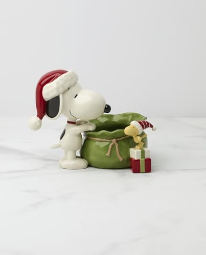 Lenox Peanuts Snoopy Christmas Santa Sack Candy Bowl