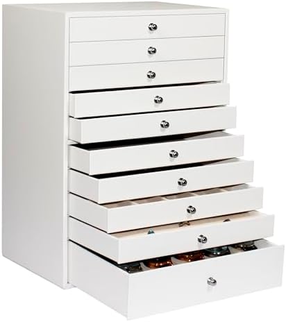 GUKA Large Jewelry Box, Jewelry Case with 10 Drawers for Big and Small Jewelry, Jewelry Storage Organizer for Watch Earrings Necklace Rings Bracelets, Birthday Wedding Gifts, White