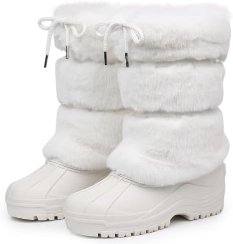 Waterfproof Snow Boots for Women Furry Fuzzy Faux Fur Duck Boots
