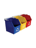 Multi Bin Recycling System with Three Stackable 6 Gallon Recycle Bins for Kitchen Use – Recycling Trash Can Set for Office, Garage, Businesses (3 Pack, Blue/Yellow/Red)