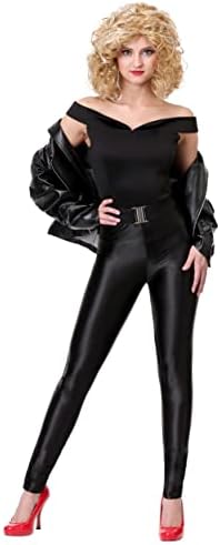 Women's Deluxe Sandra Dee Bad Sandy Grease Costume | Adult Halloween Outfit with Top, Pants, and Belt