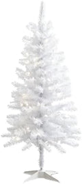 4ft White Mini Artificial Christmas Tree Hinged Design with 100 Battery Powered LED Lights, 202 PVC Tips Small White Xmas Tree for Apartment Corner Office Indoor Holiday Party Decorations