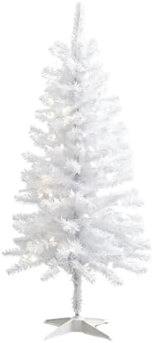4ft White Mini Artificial Christmas Tree Hinged Design with 100 Battery Powered LED Lights, 202 PVC Tips Small White Xmas Tree for Apartment Corner Office Indoor Holiday Party Decorations