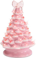 Best Choice Products 15in Ceramic Christmas Tree, Pre-lit Hand-Painted Tabletop Pinkmas Holiday Tree, Star Topper, 64 Lights - Pink w/Pink Bulbs