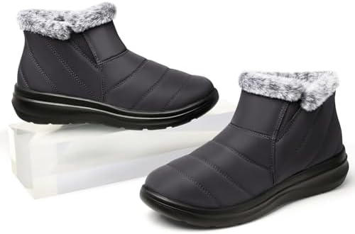 SHIBEVER Winter Snow Boots for Women: Slip On Ankle Fur Lined Warm Boot