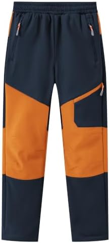 Kids Winter Pants Fleece Lined Waterproof Boys Ski Pants Thermal Outdoor Softshell with Zipper Pockets