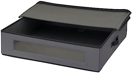 Household Essentials Wreath Storage Container Box with Handles, Sturdy Fabric‑Covered Sides for 24‑Inch Wreath, Gray with Charcoal Trim