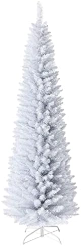 7FT White Pencil Christmas Tree, Artificial Christmas Tree w/Premium PVC Needles, Pine Tree w/Solid Metal Stand, Ideal for Home, Office, Shops, Holiday Decoration