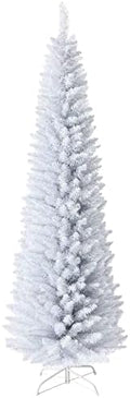 7FT White Pencil Christmas Tree, Artificial Christmas Tree w/Premium PVC Needles, Pine Tree w/Solid Metal Stand, Ideal for Home, Office, Shops, Holiday Decoration