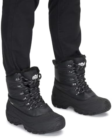 POLAR Mens Waterproof Outsole Deep Tread Fully Faux Fur Lined Winter Durable Snow Boots