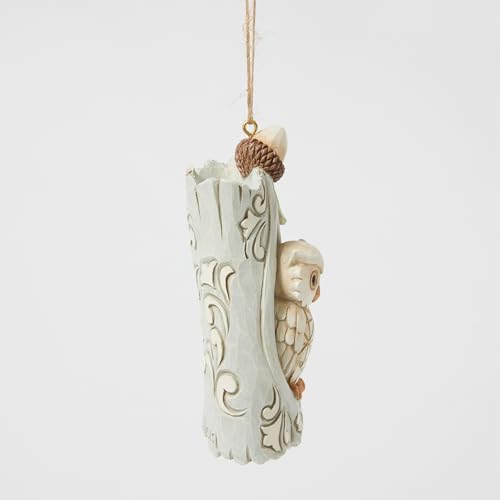 Enesco Jim Shore Heartwood Creek White Woodland Owl in a Tree Trunk Hanging Ornament, 4.13 Inch, Multicolor