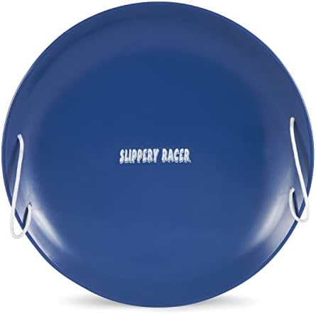 Slippery Racer ProDisc 26 Inch Heavy Duty Aluminum Iron Alloy Metal Kids Winter Saucer Snow Sled with Dual Riveted Soft Grip Rope Handles