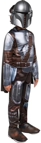 STAR WARS The Mandalorian Official Youth Halloween Costume - Premium Quality Padded Jumpsuit with Plastic Mask and Detachable Cape (S)