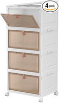CTSNSLH 4 Tier Plastic Storage Bins with Lid - 28Qt Stackable with Lids for Bedroom, Living Room, Office - Foldable Containers, Household Organization