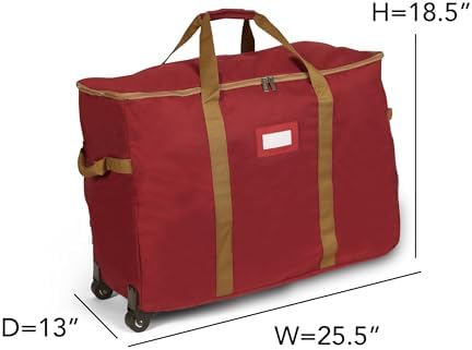 Covermates Rolling Adjustable Ornament Storage Bag, 25.5"W x 13"D x 18.5"H