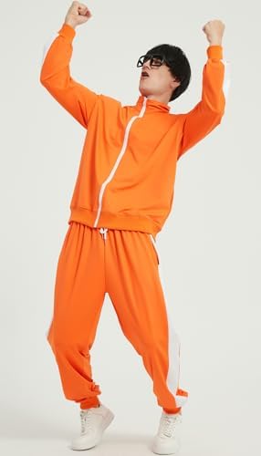 Adult Halloween Costumes for Men 2026,Family Orange Zip-Up Tracksuit