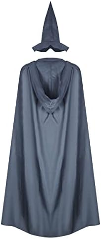 EDAUWAE Wizard Costume with Wigs Beards Pagan Tunic Costume Wizard Cloak Cosplay Grey Robe Hat Full Set Outfits for Adult
