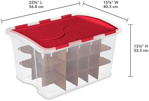 Sterilite 48 Quart Clear Stackable Holiday Christmas 45 Ornament Storage Box with Lid (6 Pack)