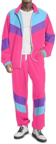 UOUA 80s Outfit for Men 90s Costumes 2 Piece Long Sleeve Track Suit Set