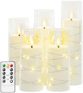 kakoya Flameless LED Candles with Timer 5 Pc Flickering Flameless Candles for Romantic Ambiance and Home Decoration Stable Acrylic Shell,with Embedded Star String，Battery Operated Candles（White）