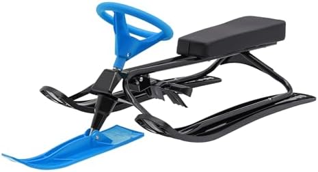 Snow Racer Sled, Snow Sledge, Downhill Steerable Sled, Winter Sport Ski Sled Slider Board with Steering Wheel, Anti-Slip Seat, Twin Brakes, Capacity of 220 LBS, for Skiing, Ice/Sand Skating (Blue)