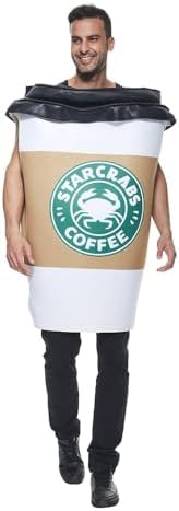 EraSpooky Unisex Adult Couples Bagel Coffee Costume 2 Pc Jumpsuit Halloween Costume One Size Set