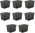 18 Gal Storage Bins 8-Pack, Plastic Totes with Snap-On Lids, Black