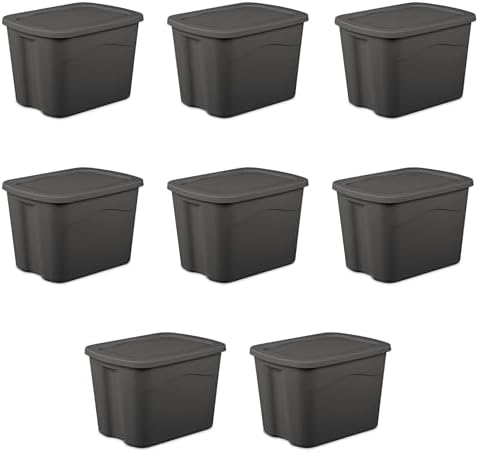 18 Gal Storage Bins 8-Pack, Plastic Totes with Snap-On Lids, Black