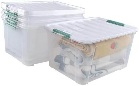 4-Pack Clear 80 L Rolling Plastic Storage Bins with Latching Lids