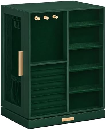 SONGMICS Jewelry Box Organizer, 360° Rotating, 5 Drawers, Forest Green