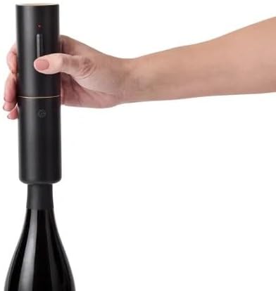 RBT 5-Piece Electric Wine Set with Automatic Corkscrew, Aerator, Foil Cutter, Vacuum Preserver, Charging Base, Black and Gold