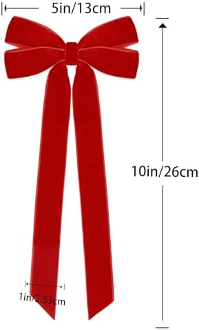 12Pcs Red Velvet Ribbon Bows Christmas Tree Decorations,5in x 10in Xmas Ornaments for Tree Home Party Front Door Wreath Holiday Decor