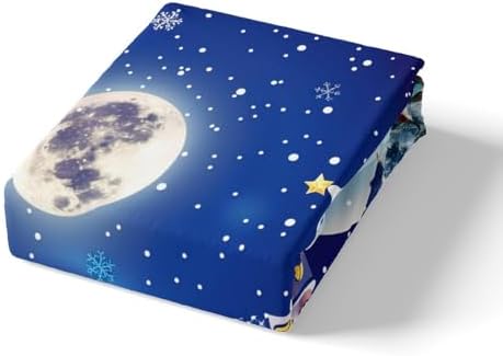 Castle Fairy Merry Christmas Sheet Set Kids Boys Girls Cartoon Snowman Fitted Sheets Set Full Size Winter Night Bedding Sheet Sets Includes 1 Flat Sheet,1 Fitted Sheet,2 Pillowcases