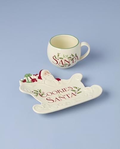 Lenox Holiday Porcelain Christmas Cookies and Milk Set for Santa, 2-Piece