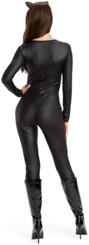 Tipsy Elves Women's Cat Halloween Costume - Faux Leather Black Catsuit
