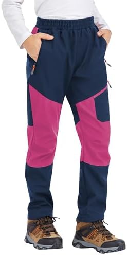 Kids Winter Pants Fleece Lined Waterproof Boys Ski Pants Thermal Outdoor Softshell with Zipper Pockets