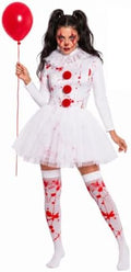Women Halloween Scary Clown Costume with Bloody Tutu Dress and Face Gems