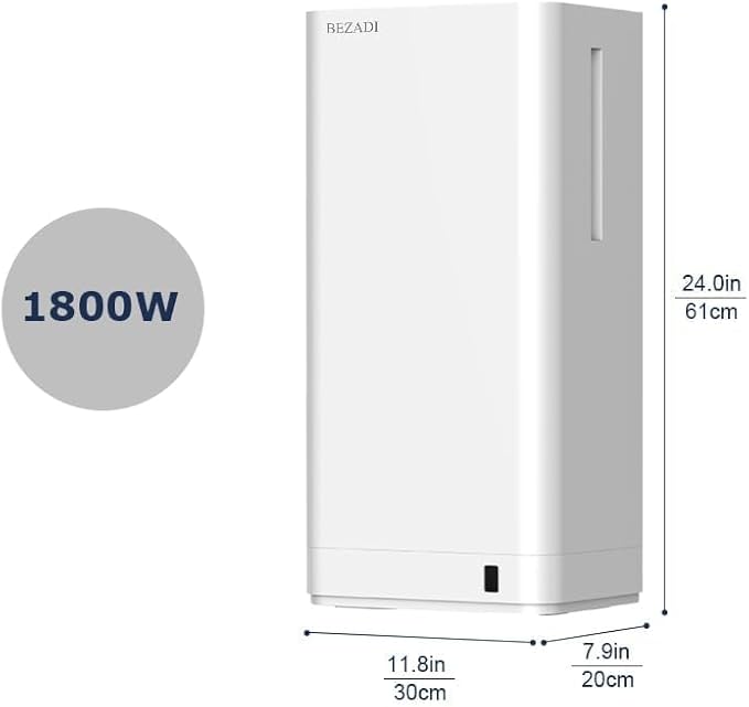 Vertical Hand Dryer HEPA Filtered 1800W High-Speed Wall Mount Jet Automatic Infrared Air for Commercial and Home Bathroom,White 2688