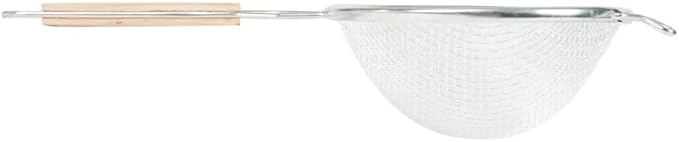 Soro Essentials- 6" Double Tinned Fine Mesh Strainer with Pan Hooks Wooden Handle- Food Sieve Strainer Kitchen Mesh Strainer Utensil for Cooking Rice Quinoa Pasta Fruits Vegetable Home Kitchen