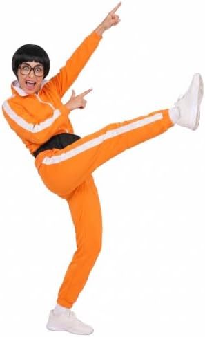 Halloween Costume Men's Orange Tracksuit With Wig Glasses Fanny pack