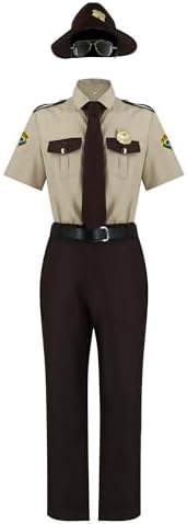 Men Super State Troopers Costume Highway Patrol Uniform Hat Badge Sheriff Mustache Glasses Halloween Party Outfit