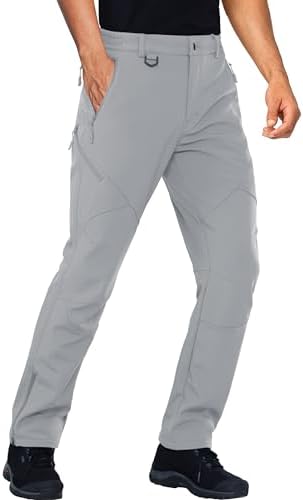 Stlight Mens Snow Ski Water Repellent Softshell Pants for Winter Hiking Fleece Lined Bottom Leg Zipper with 6 Zip Pockets