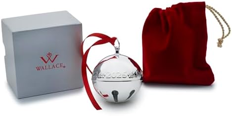Wallace 2025 Silver-Plated Sleigh Bell Ornament 55th Edition - Cardinals and Poinsettias Holiday Collectible - Handcrafted Annual Christmas Bell with Gift Box