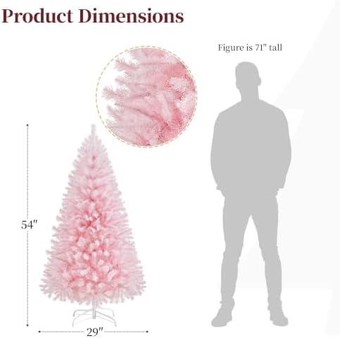 Yaheetech 4.5ft Pre-lit Christmas Tree with 150 Warm White Lights, Pink